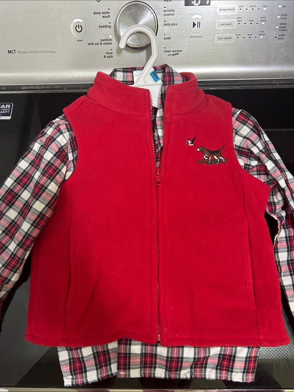 Boys size 4 two piece set long sleeve plaid button down zipper vest goose hunt